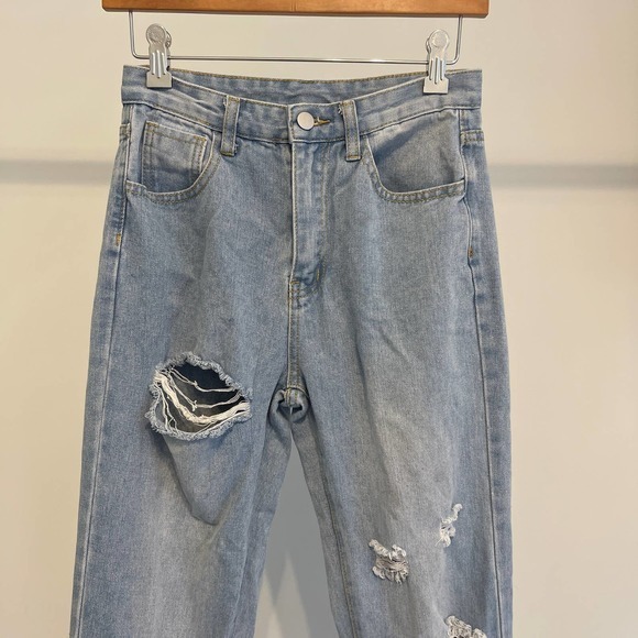 Shein Light Blue Denim Distressed High Rise Straight Leg Jeans Size 2 - Picture 3 of 7